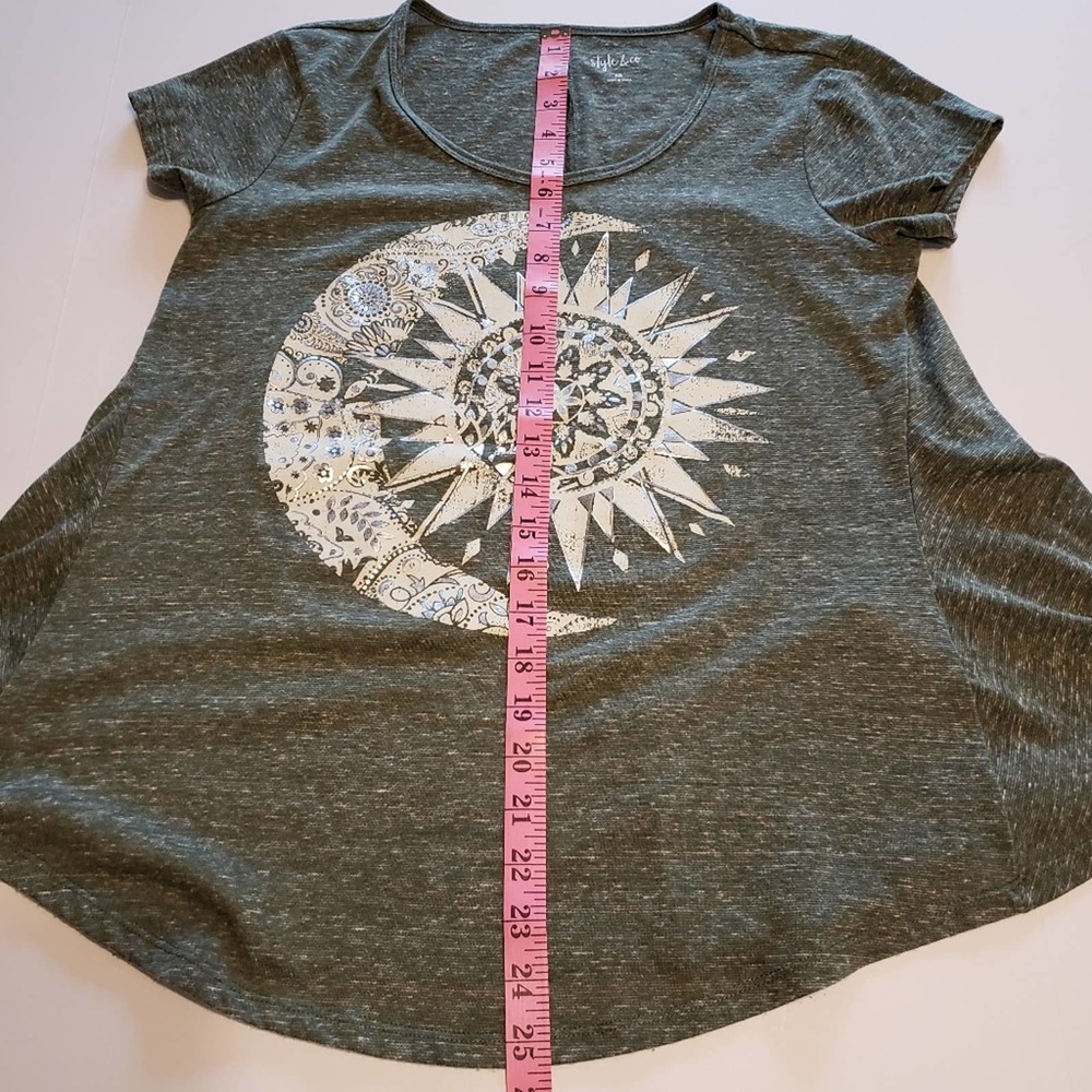 Style & Co Size XS Short Sleeve Swing Tee Mystic Moon Print Heather Green - Picture 7 of 7
